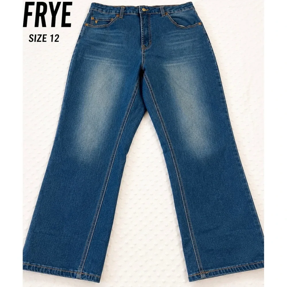 Frye Women's High Rise Cuffed Crop Jeans Size 12/31 Blue Stretch Straight Leg